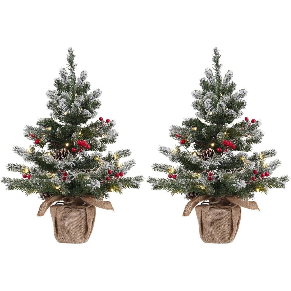 24 Inch 2 FT Pre-lit Snowy Mini Christmas Tree, Small Tabletop Flocked Christmas